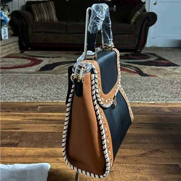 MKF Collection by Mia K Flora ~ Brown/Beige Leather W/ Flora Satchel Bag ~ New - Picture 10 of 16